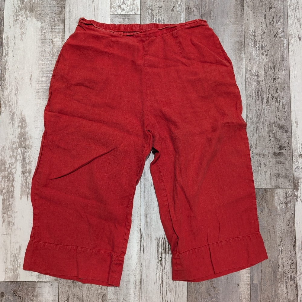 Flax Red Linen Cropped Pants Size L